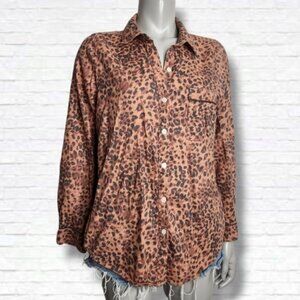 Aerie Leopard Print Button Down Pajama Long Sleeve Top Size M